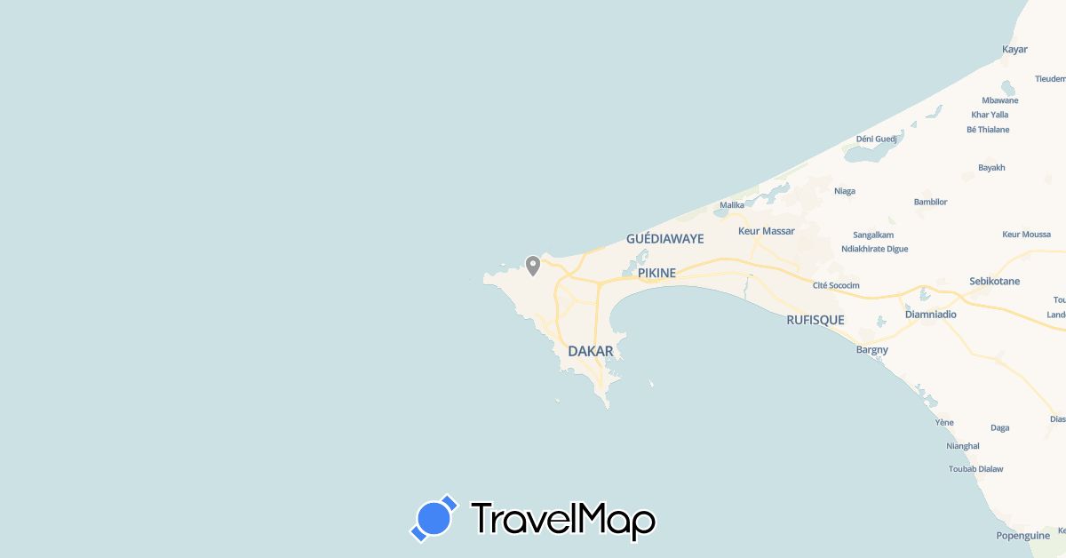 TravelMap itinerary: plane in Senegal (Africa)